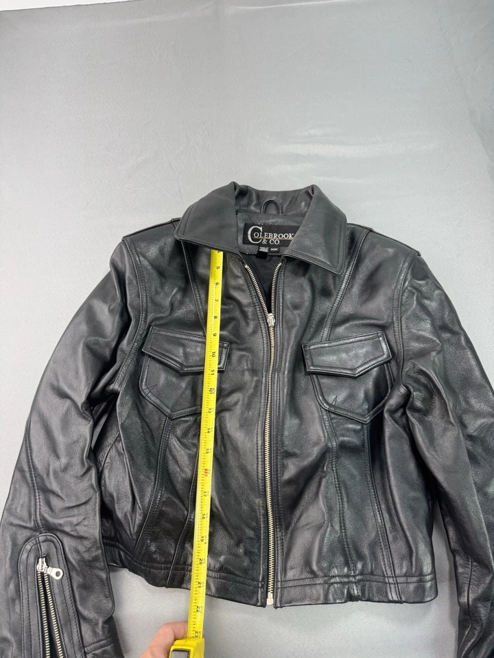 Chaqueta de cuero para mujer Colebrook & Co talla mediana abrigo corto de cuero genuino Foto 2 de 4