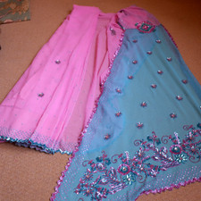 Rosa & blau fertig genähter Sari Sari & 2 Bl...