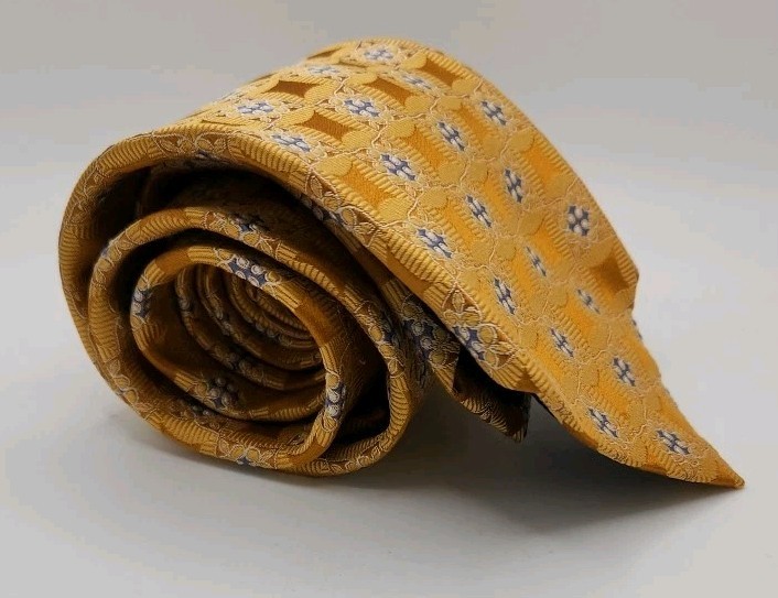 Daniel Cremieux Yellow Gold and Blue Medallion Tie 100% Silk U.S.A. 60