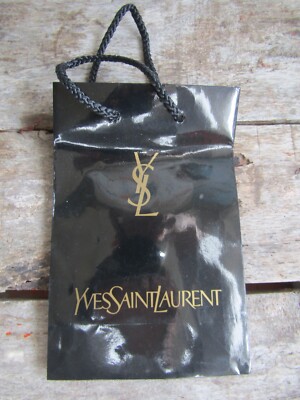 Vintage YSL schwarz & gold glänzend Geschenktüte kleine Größe 7'' x 4,5''
