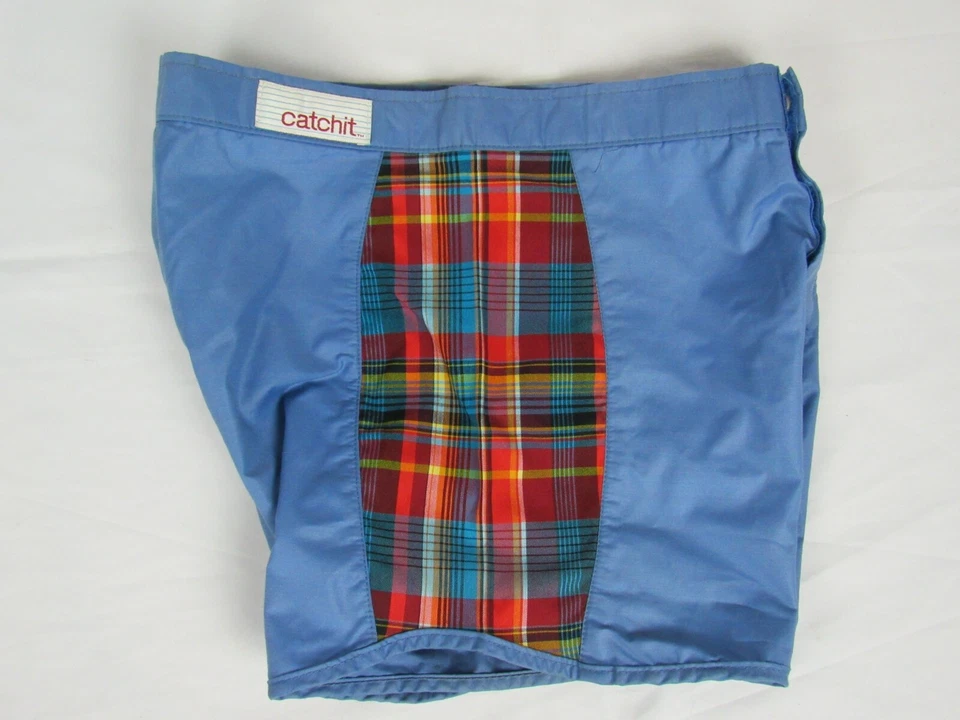 Pantalones Cortos de Natación de Surf de Colección Años 70 80 Catchit Tabla Lateral a Cuadros XS 26.5" Cintura Hechos en EE. UU. Foto 2 de 4