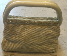 Small Vintage lumured 1950s white cream sequin handbag with faux diamond trim