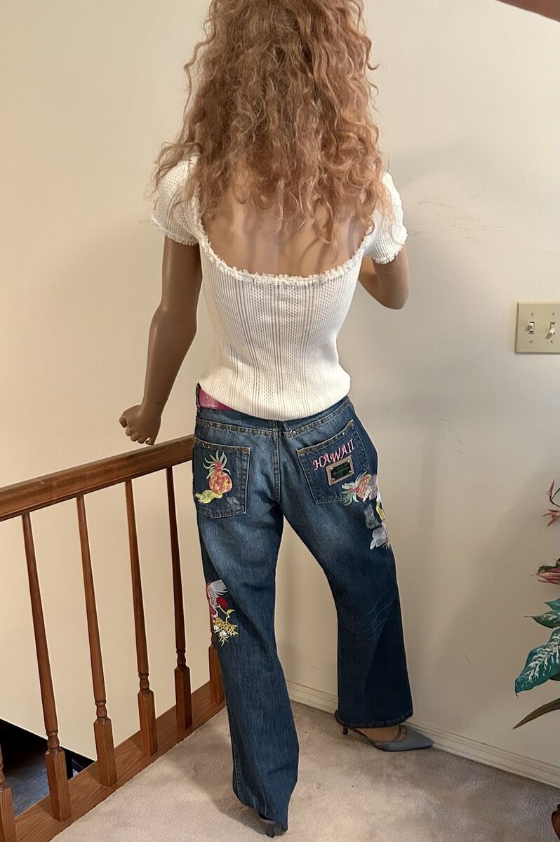 New Dolce & Gabbana Embroidered Jeans Hawaii Theme 5 Pocket New Dolce & Gabbana Embroidered Jeans Hawaii Theme 5 Pocket