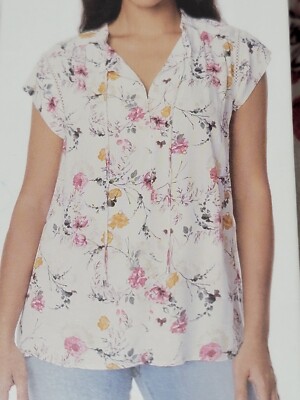 Buffalo Ladies' Flutter Sleeve Floral Top Split Neckline Black Mint Ditsy L XL