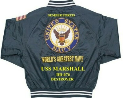 USS MARSHALL  DD-676 DESTROYER  EMBROIDERED SATIN JACKET(BACK ONLY)