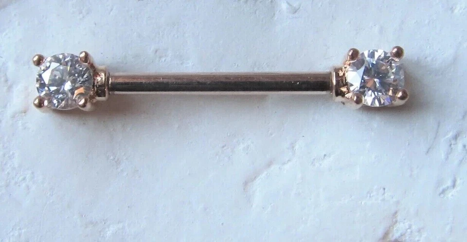 Круглая лабораторная штанга для пирсинга сосков тела 1 карат с покрытием из розового золота 14 карат - Изображение 4 из 4