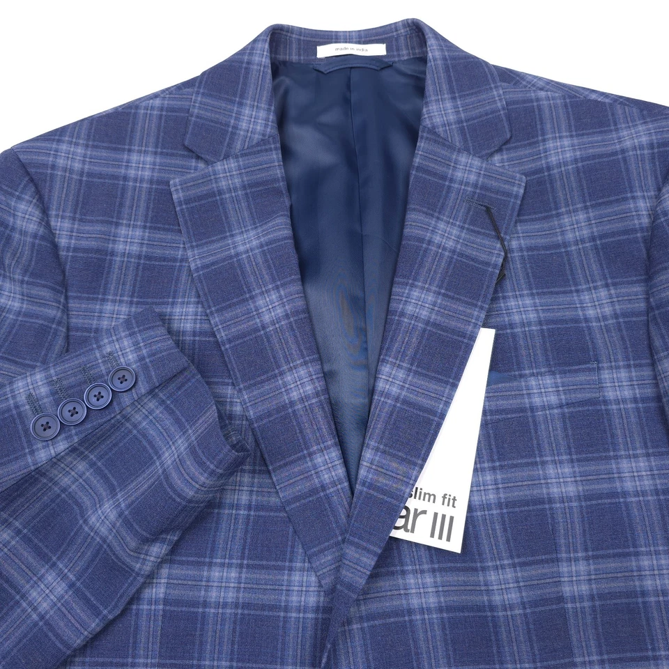 $295 Bar III Azul Cuadros Ajustado Abrigo Deportivo Blazer Chaqueta Para Hombre Talla 38S Foto 2 de 4