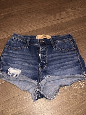 Hollister Short Short Women's Size Blue Low Rise Frayed Denim Shorts 2