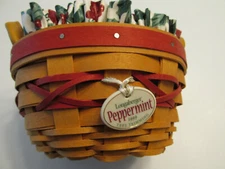 Vintage Longaberger Basket 1999 Peppermint Tree Trimming Protector Liner Tie On