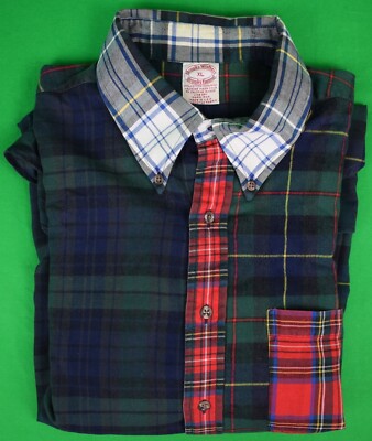 ''Brooks Brothers Patch Panel Tartan Cotton/ Wool Flannel B/D Sport Shirt'' Sz XL