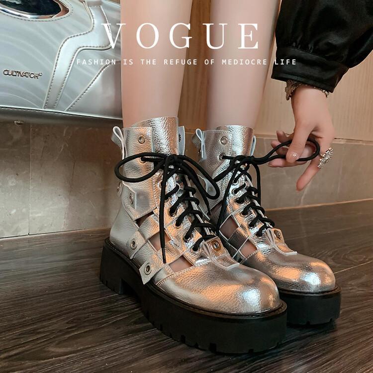 Womens Fashion Leather Youth Creeper Lace Up Hollow Out Summer