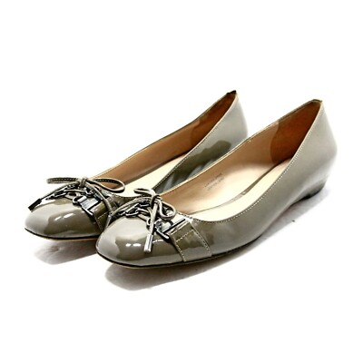 Via Spiga Womens Gray Green Patent Leather Slip On Ballet Flats