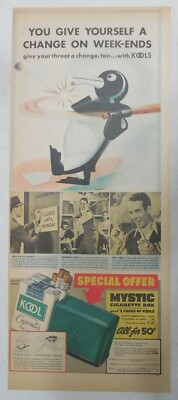 Willie The Penguin Kool Cigarette Ad: Cigarette Box !  1939 Size: 8 x 21 inches