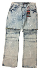 Akademiks Acid Wash Designer Jeans W/ Zippers Blue Youth Size: 18 