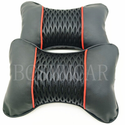Car Seat Headrest Pillow Head Neck Rest Support Cushion Travel Pillow PU Leather