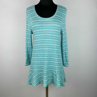 Absolutely Famous Womens S Multicolor Striped Waffle Knit Tunic Top Rayon Blend