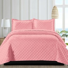 3 Piece Quilted Bedspread Embossed Bed Throw Single Double King Size Bedding Set