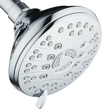 AquaSpa 4.2" High Pressure 6-setting Chrome Rain Shower Head – Angle Adjustable