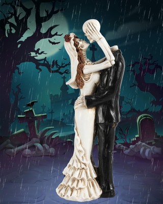 Skeleton Bride and Groom Figurines - 12   Resin Collectible Dancing Skulls St...