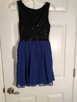 b darlin dress Black Sequin Top Blue Bottom Pleated Lined Dress size XS |  eBay