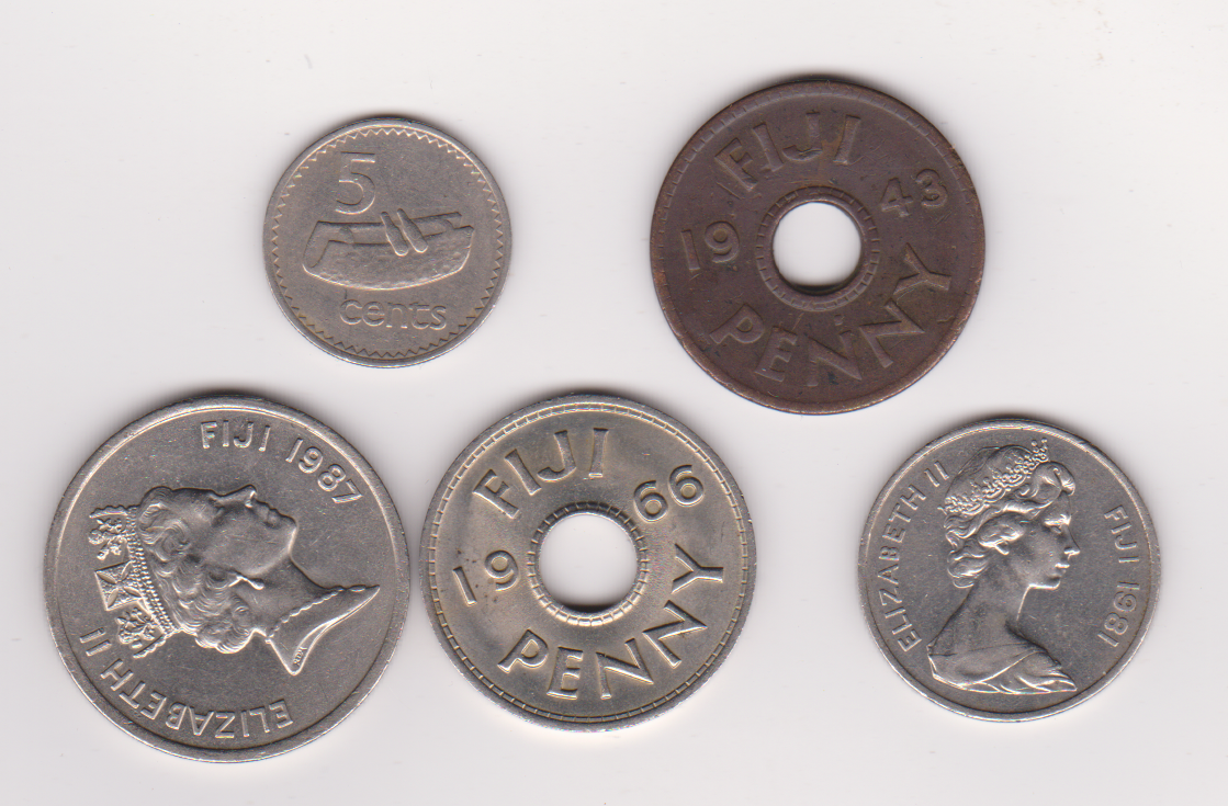 FIJI 5 different mixed dates and type coins.