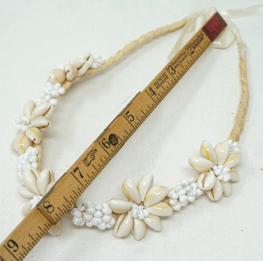 Cowrie Flower Braided Sea Grass Necklace Handmade Sea Shell-Vintage View 6