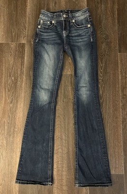 Miss Me Jean Mid Rise Boot Cut Size 26 Embroidered Rhinestone Distressed