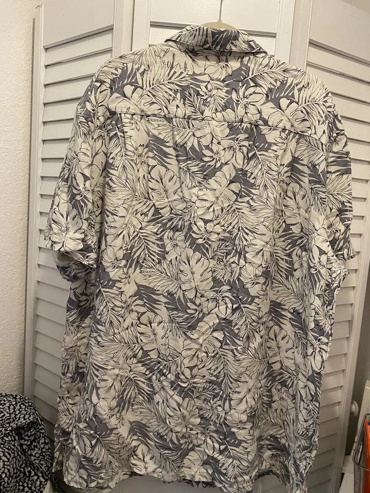 TASSO ELBA Men's Linen “Hawaiian Shirt Short Sleeves” Size 2XLT Ivory/Gray EUC - Image 2 of 4