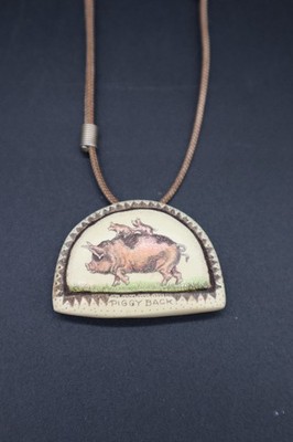 Rh Badeau Piggyback Ceramic Pendant Brooch 1997 Pig Necklace Sterling 925 Bail