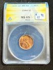 1944 LINCOLN WHEAT CENT ANACS MS 65 RD 129