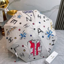 CHANEL Women's White Multicolor Logo Graphic Print Fashion Umbrella