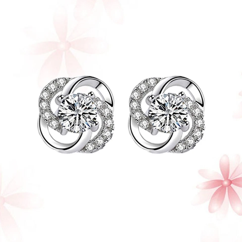  1 paio di orecchini a fiore da donna, orecchini con zirconi, eleganti gioielli - Immagine 2 di 4