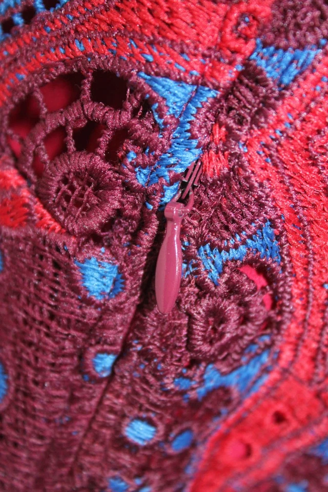 Vestido Sandro Paris Mujer Mini Cambio Azul Geométrico Cuello Redondo Cremallera Talla 1 Foto 4 de 4