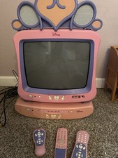 Disney Princess Pink 13" CRT Color TV Working DVD Player With Remotes