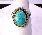 Western Turquoise Ring Vintage NA Sterling Silver Size 7.75 Band Signed HB