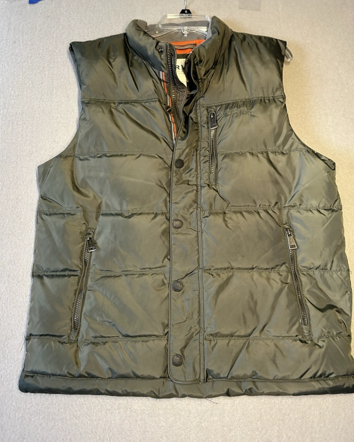 ORVIS Puffer Vest Men’s Green Duck Down Blend Full Zip Snap Medium
