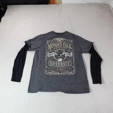 Y2K Mossy Oak Shirt Mens Large Gray Obsession Layered Double Sleeve Outdoor Hunt