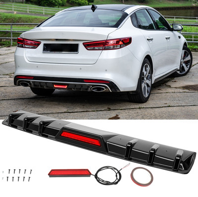 For 2011-2013 Kia Optima K5 Glossy Black Rear Bumper Diffuser Lip w/ Led Light