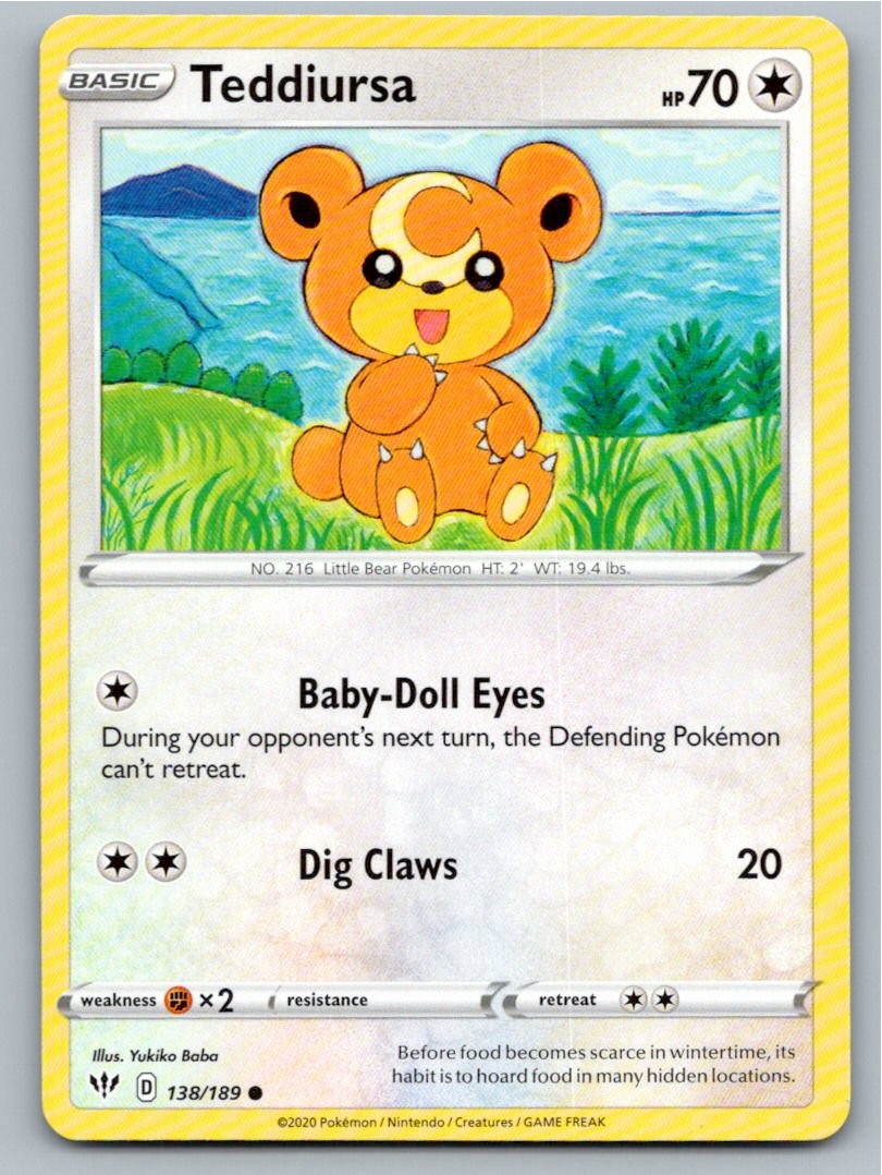2020 POKEMON TEDDIURSA DARKNESS ABLAZE 138/189 C NM A57404 FREE S&H