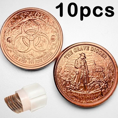 10x 1oz Grave Digger Contagion 999 Fine Copper Rounds Coins ounce half tube 10oz - Image 1 of 4