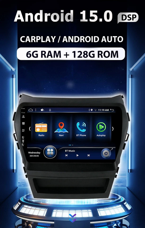 AUTORADIO FÜR Hyundai Santa Fe IX45 2013-2018 CARPLAY ANDROID 15 NAVI GPS BT-5.0 - Bild 3 von 4