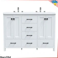 47" Bathroom Vanity With Double Sink Ceramic Storage Cabinet without Faucet New