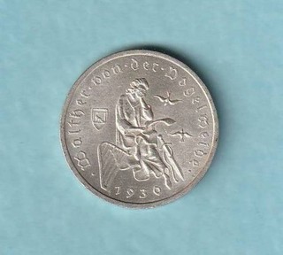 D. Reich 1930 A; Walther v. d. Vogelweide 3 Mark Silberm. Mi.65 (DM2219) vz