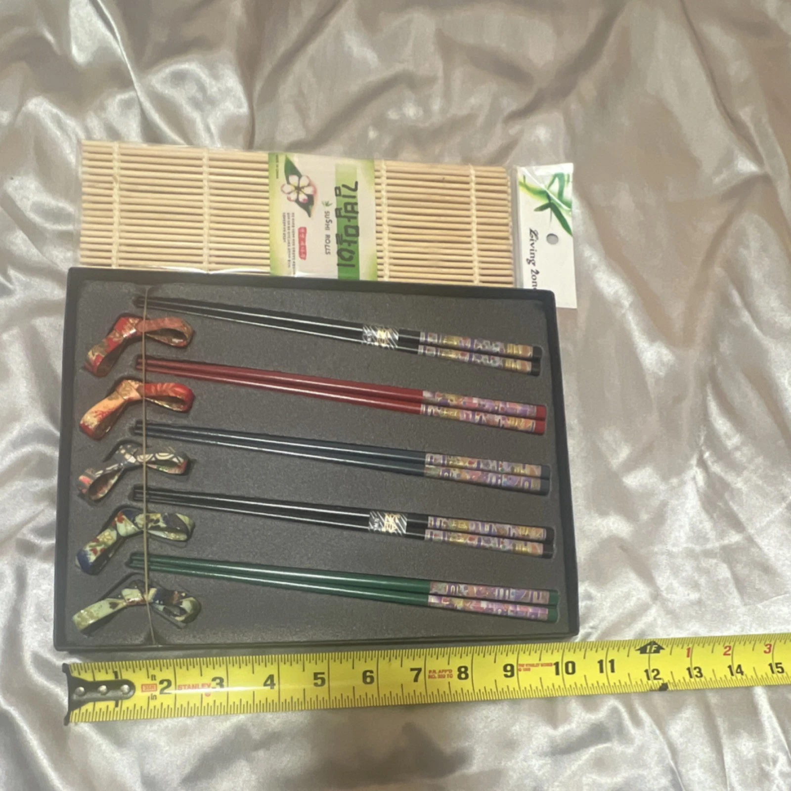 Multicolor Floral Wood Chopsticks Set with Holders & Sushi Rolling Mat
Opens in a new window or tab