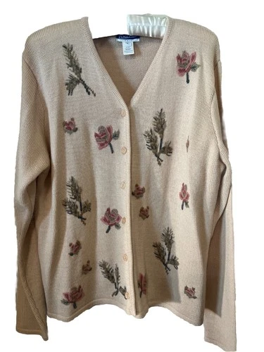 Pendelton Womens Vtg Wool Blend Floral Embroidered Cardigan Size L Tall Cottage