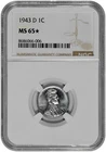 1943 D 1c Lincoln Steel Wheat Cent NGC Graded MS 65 Star in New Holder