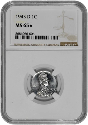 1943 D 1c Lincoln Steel Wheat Cent NGC Graded MS 65 Star in New Holder