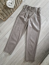 River Island Grey Taupe Faux Leather High Waisted Trousers Size 10