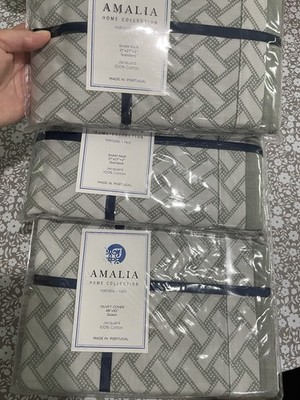 $850 Amalia Portugal Home 5pc Queen Duvet Cover Set 100% Cotton Jacquard 4 Shams