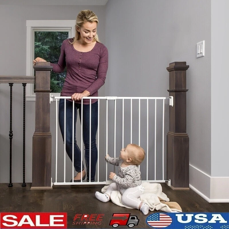 Extra Wide 2-in-1 Stairway Baby Gate Walk Through Safety Kit Kids Pets Steel